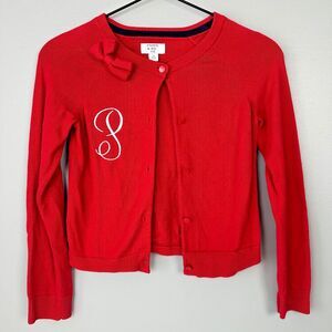 Crown & Ivy Kids Red Cardigan Monogrammed "P" Sweater Girls Medium